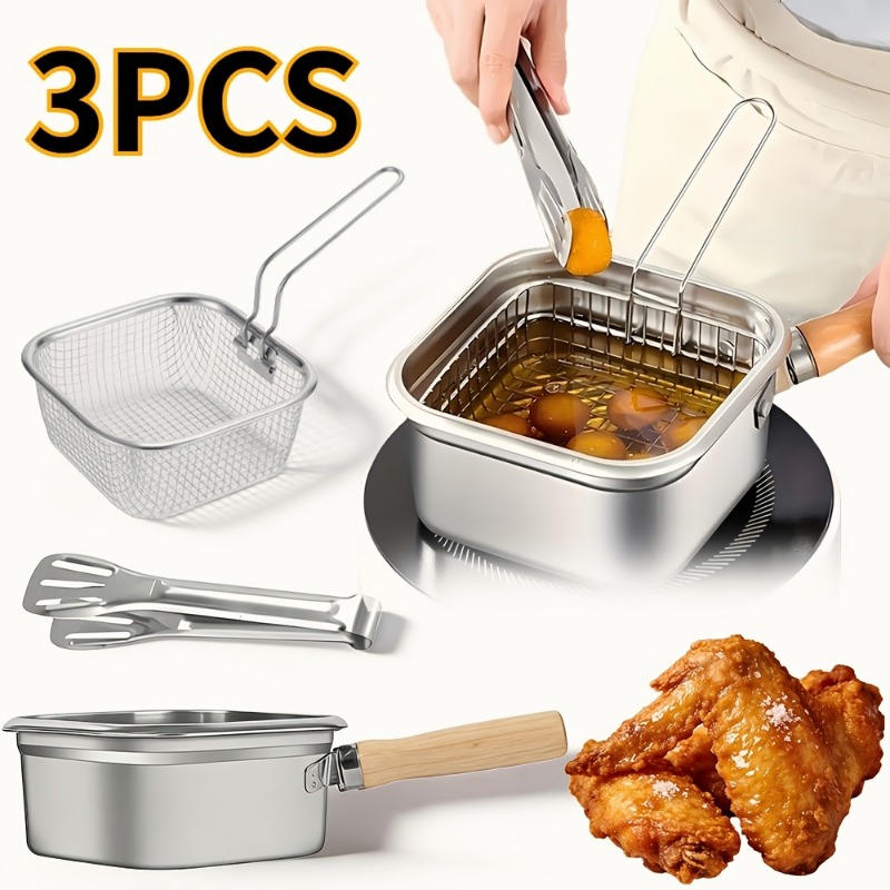 Paella Pan Steel - 스테인리스 스틸 사각형 딥 프라이팬(집게 포함),